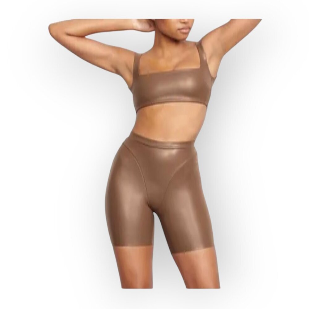 SKIMS Chocolate Brown Faux Leather Bralette Top Plus Size 2X Layering Chic NWOT